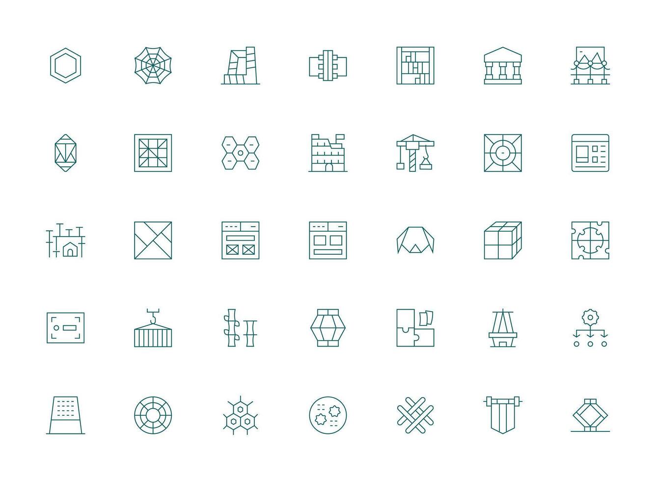 Framework Design Icons featuring 35 in Light Line Style Detailed Icon Collection for Design Systems vector