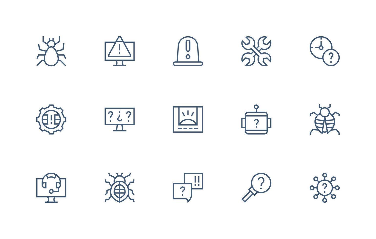 15 Regular Line Designs for Troubleshooting Icons Line Icon Collection vector