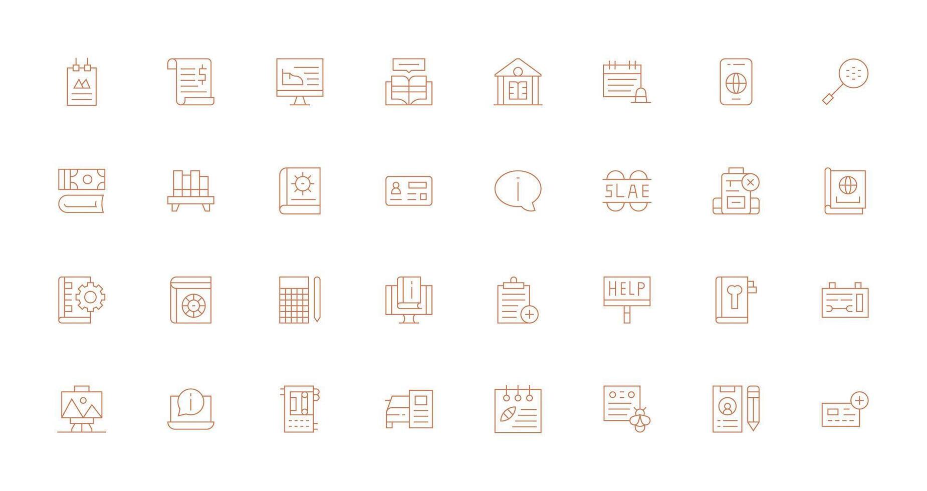 Documentation Icon Collection with 32 Thin Line Designs Organized Icon Pack for Quick Access vector