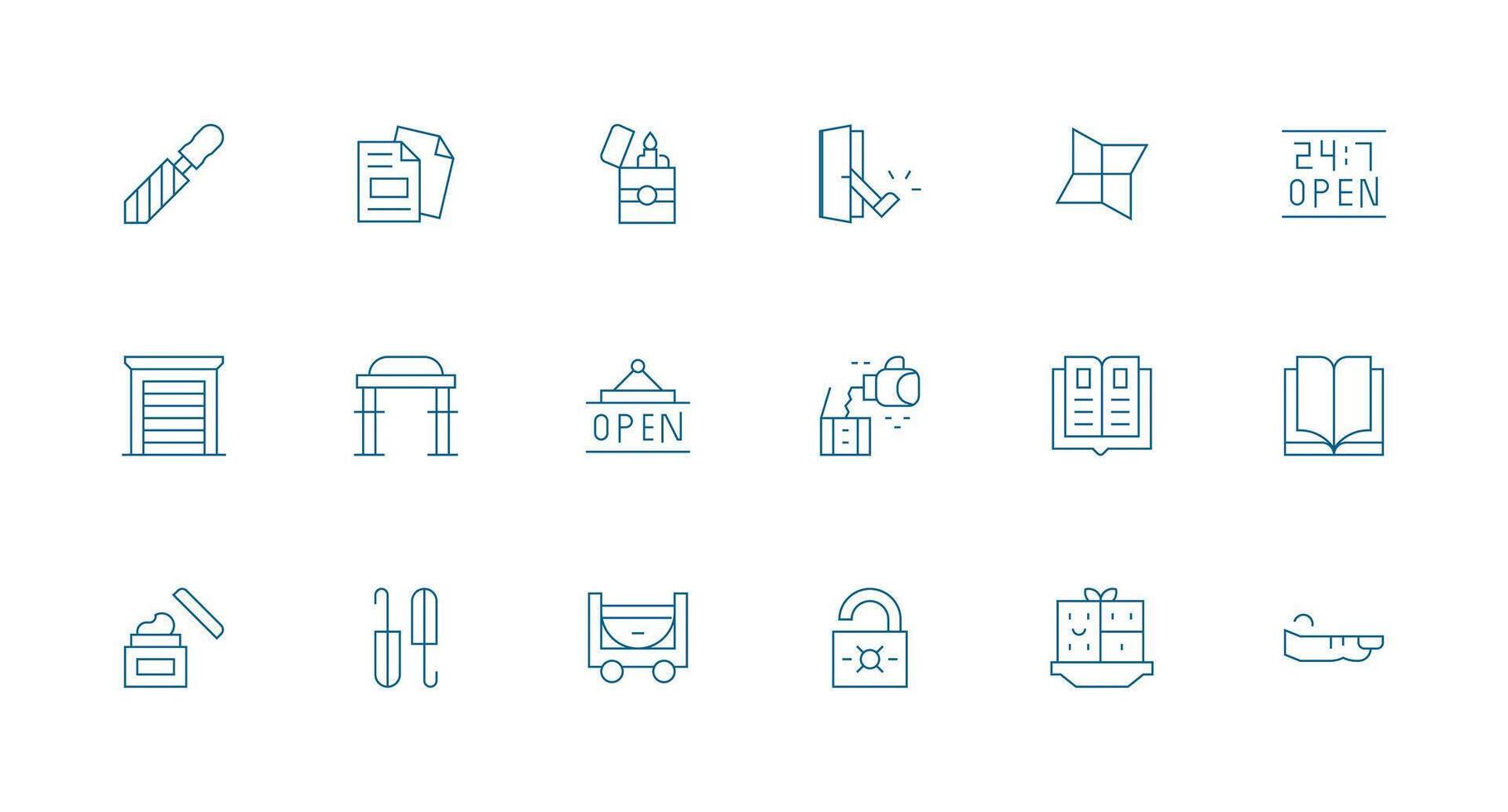 Open including 18 Minimal Line Illustrations Customizable Icon Series for Mobile Screens vector