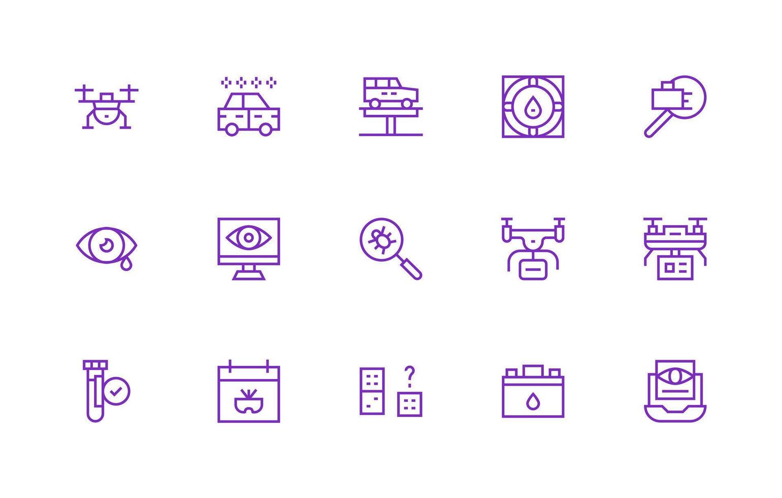 Inspection Design Icons featuring 15 in Regular Line Style Neat Icon Set vector