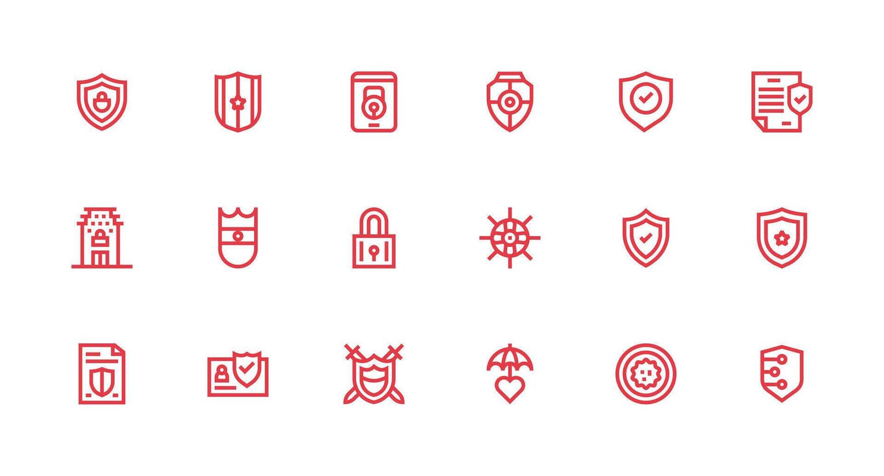 18 Icons for Safeguard in Strong Stroke Line Format Interface Icon Collection vector
