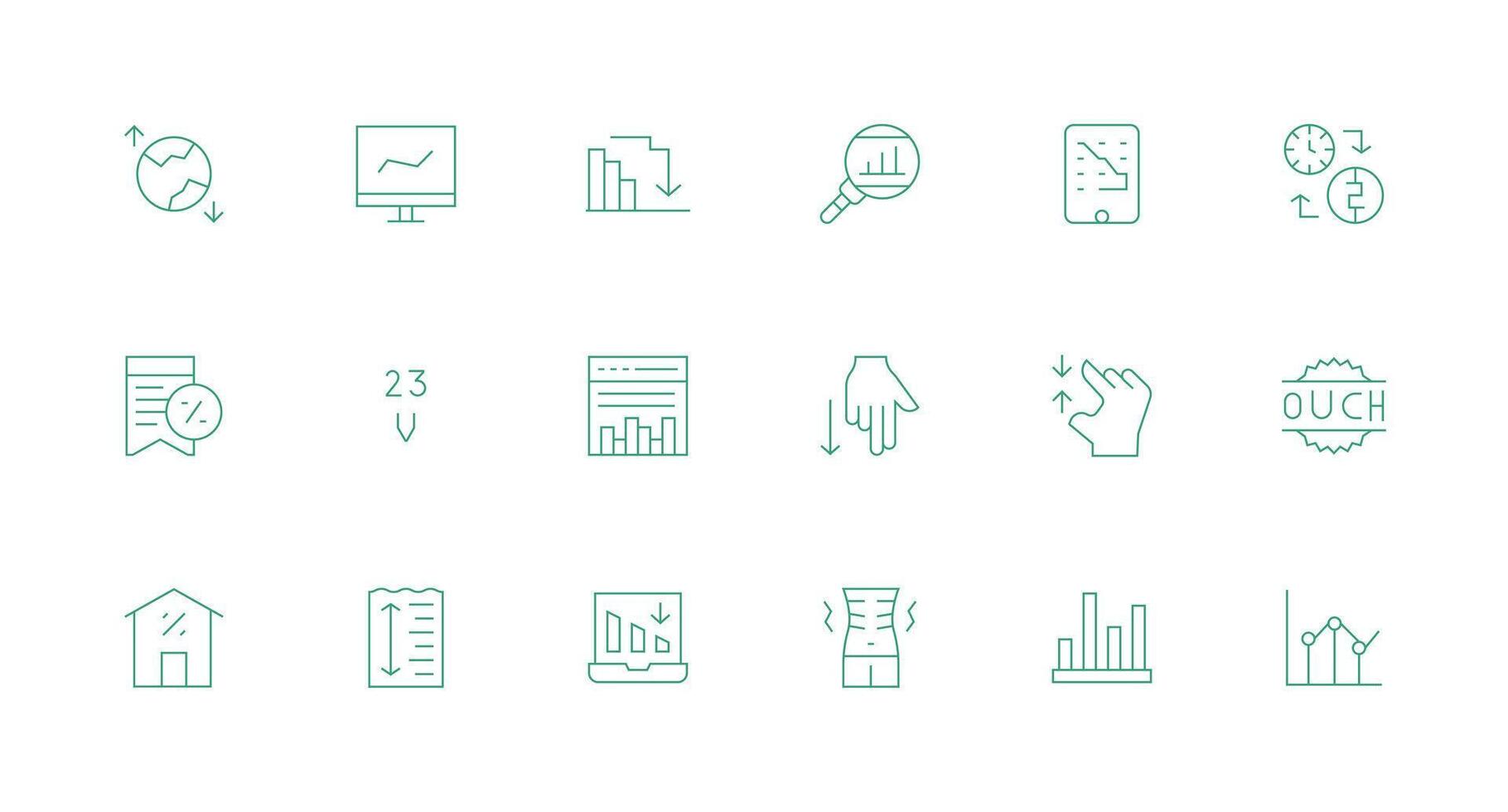 18 Icons for Decrease in Minimal Line Format Well-Structured Icons for Creative Use vector