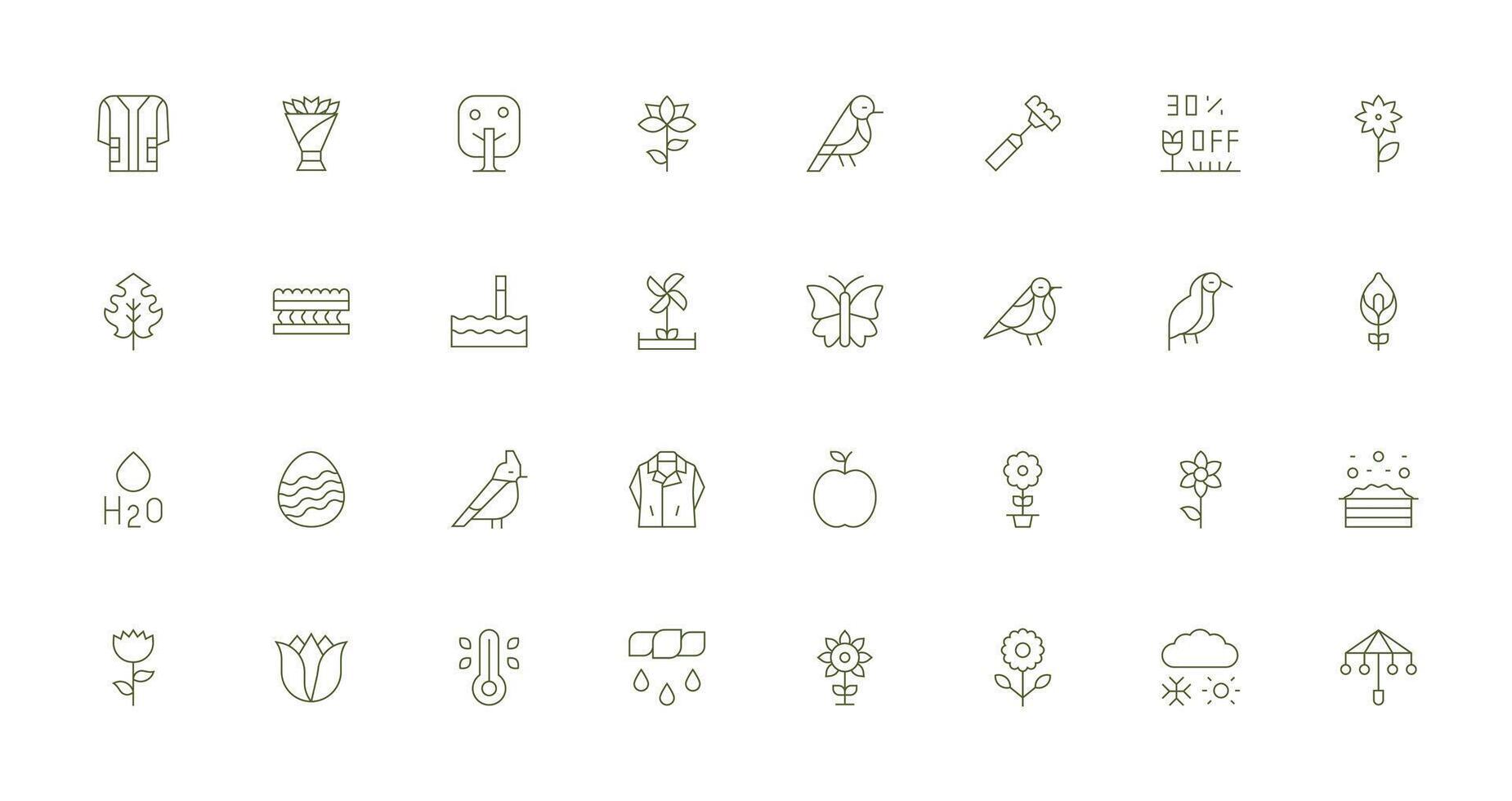 Spring Visual Pack containing 32 Thin Line Icons Basic Icon Series vector