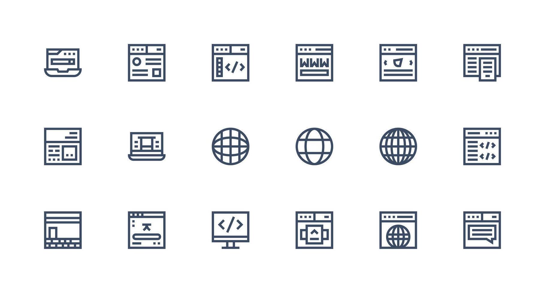 18 Strong Stroke Line Icons for Browser Graphics All Device Compatible Icon Set vector