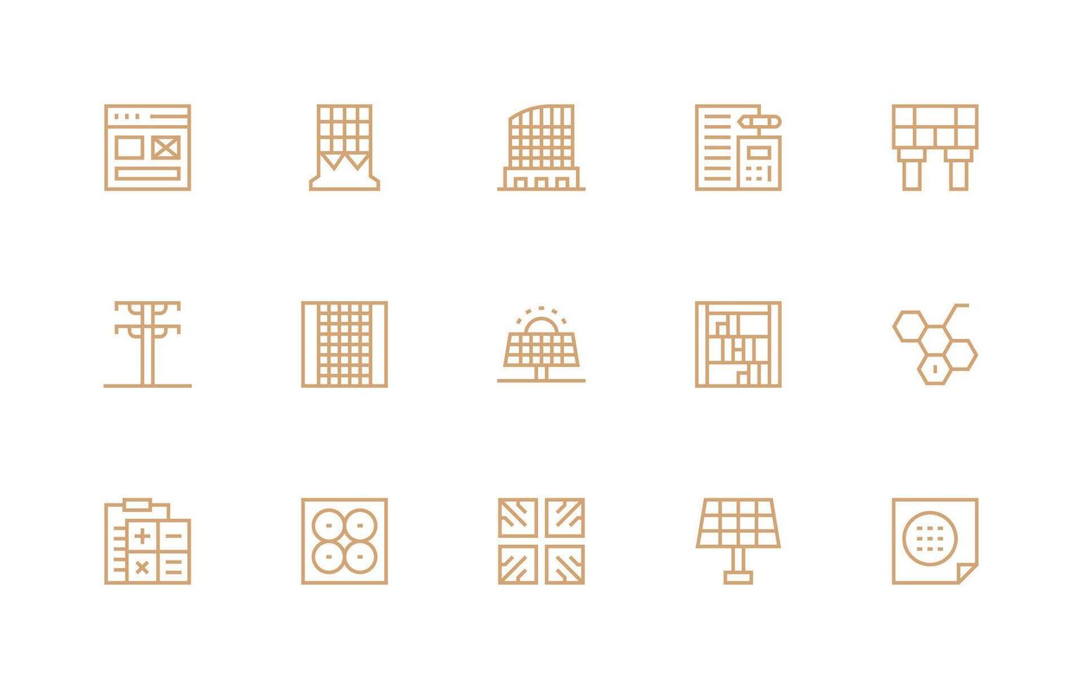 Regular Line Icons from Grid Set with 15 Vectors App Icon Pack