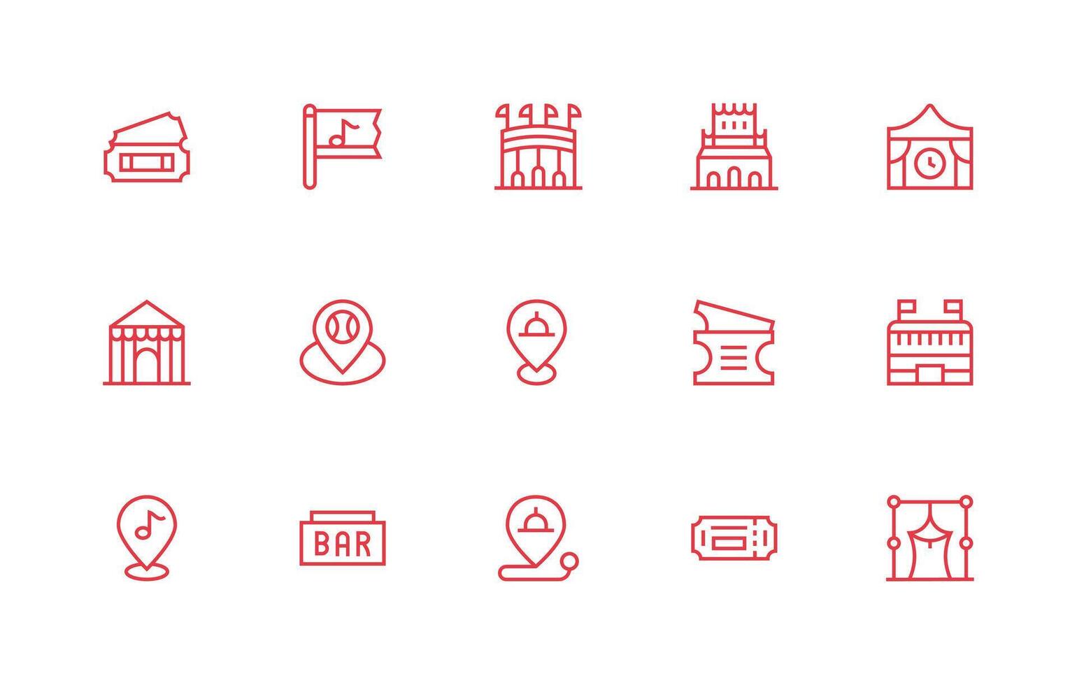 Venue Icon Set with 15 Regular Line Graphics General Use Icon Pack vector