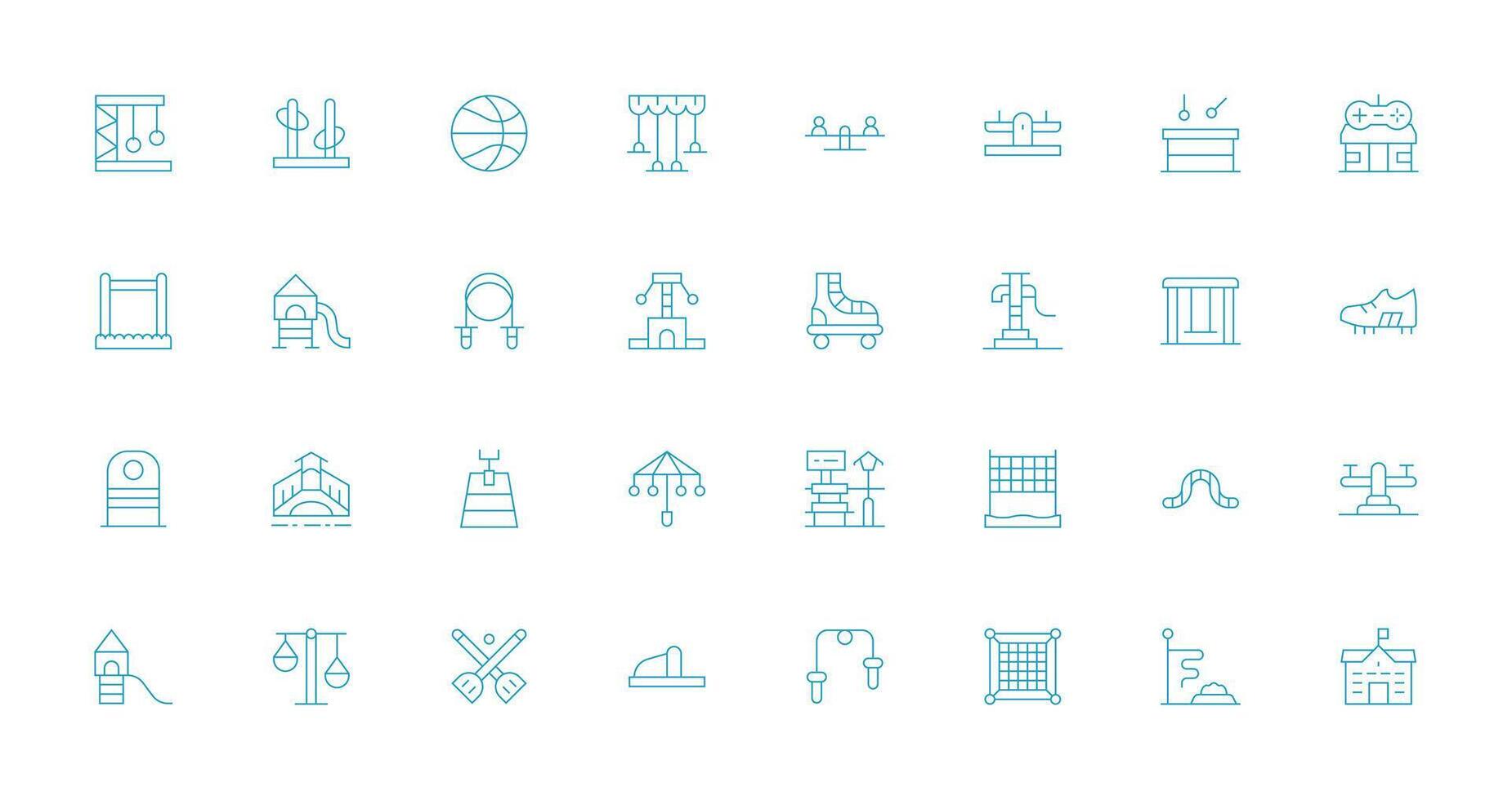 32 Thin Line Vectors for Playground Theme Functional Icon Series