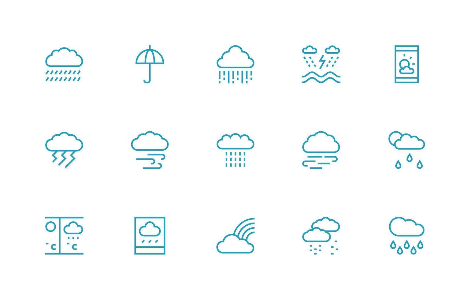 Stormy Design Icons featuring 15 in Regular Line Style Neutral Style Icons for Any Project vector