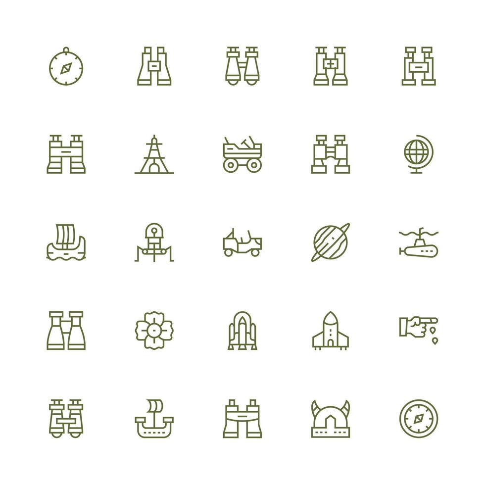 Exploration Visual Pack containing 25 Medium Stroke Outline Icons Clear and Concise Icon Set Collection vector