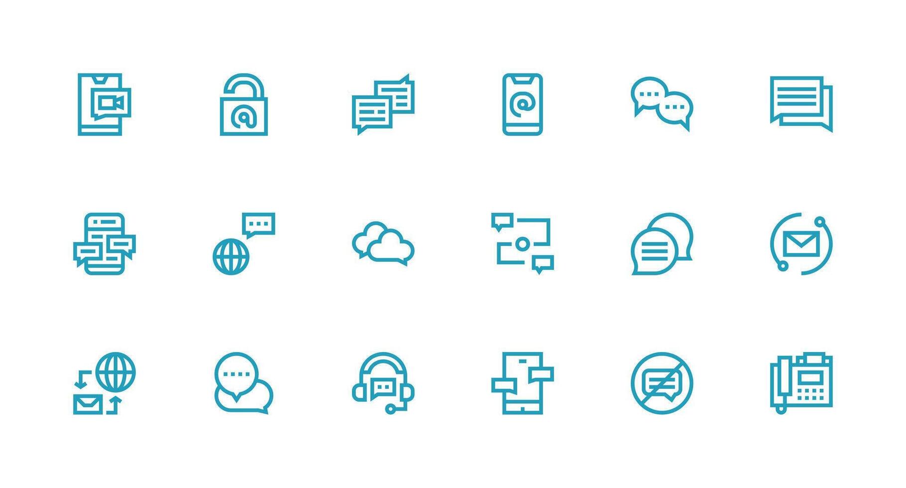 Strong Stroke Line Style Messaging Icons with 18 Vectors UI Icon Set