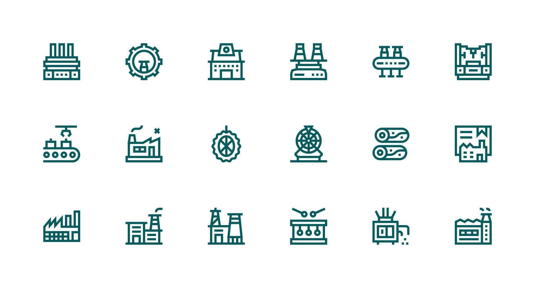 Production Icon Set with 18 Strong Stroke Line Graphics Simplified Icon Pack for Visual Tools vector