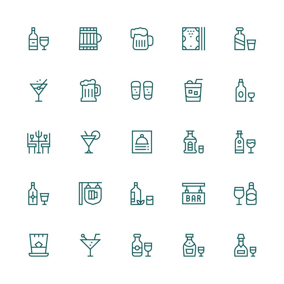 Pub featuring 25 Icons in Medium Stroke Outline Design High-Resolution Icons for Any Platform vector
