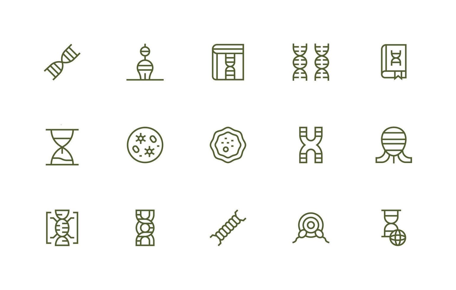 Genetics Icon Collection with 15 Regular Line Designs Clear and Concise Icon Set Collection vector