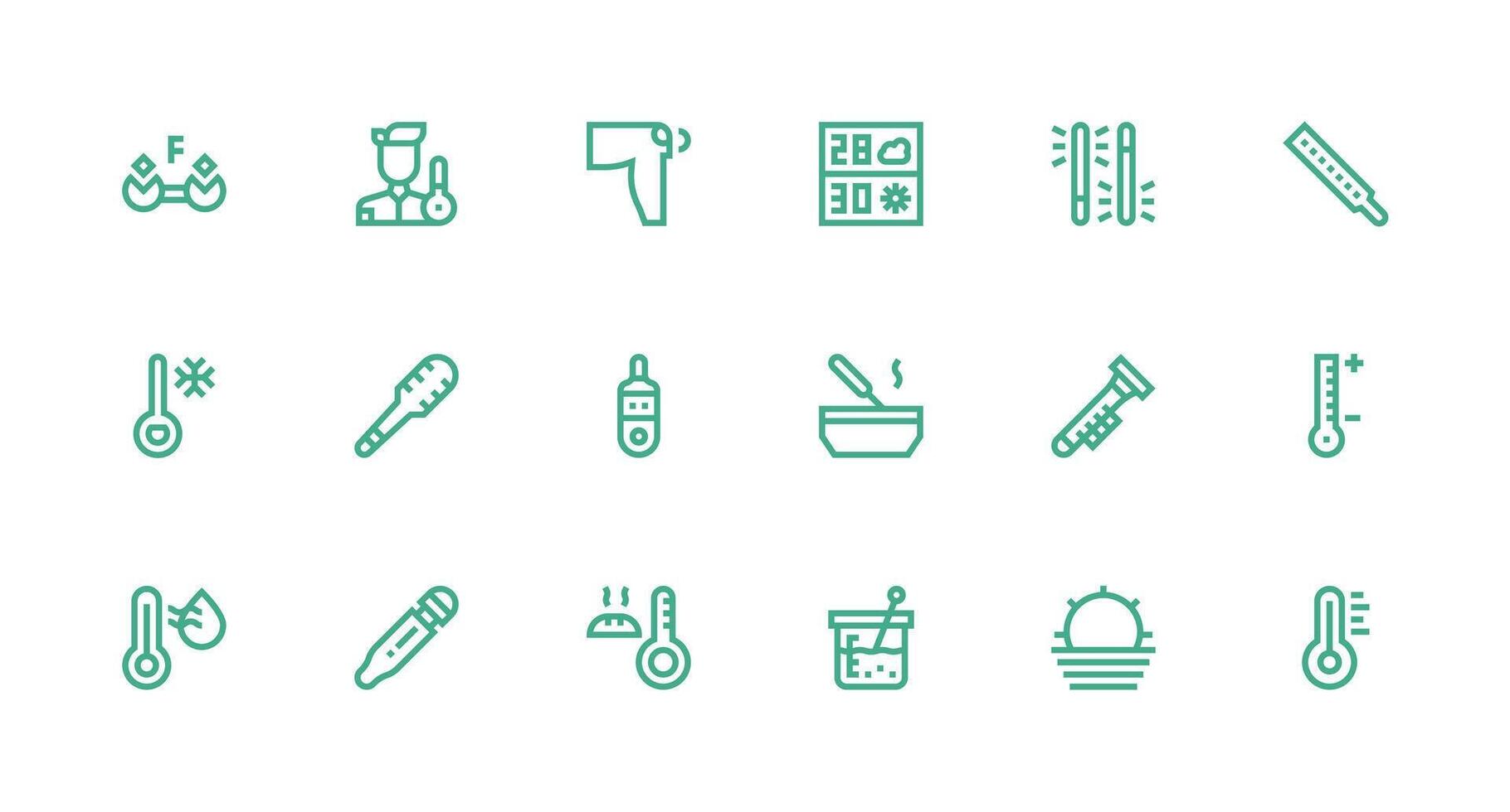 Strong Stroke Line Icons from Thermometer Set with 18 Vectors Complete Icon Bundle for Web Design