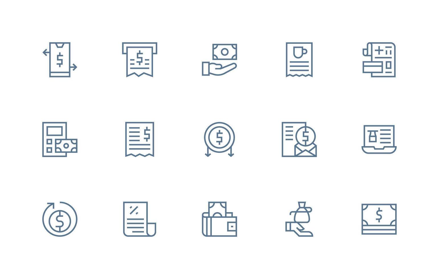 15 Icons for Bill in Regular Line Format Complete Icon Bundle for Web Design vector