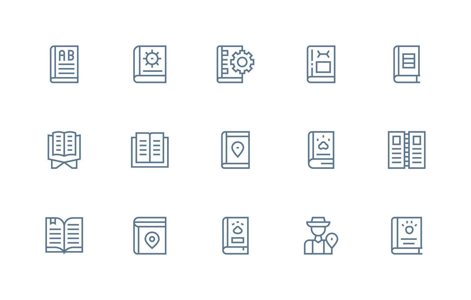Guidebook Visual Pack containing 15 Regular Line Icons Interface Icon Collection for Daily Projects vector