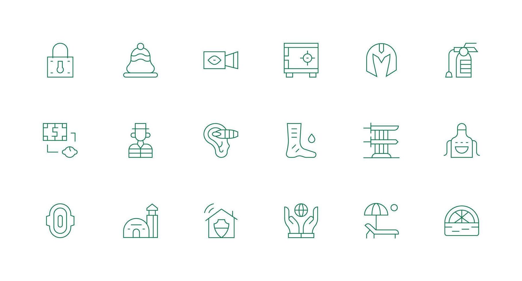 Protection Icon Set with 18 Minimal Line Graphics All-Purpose Icon Design Pack vector