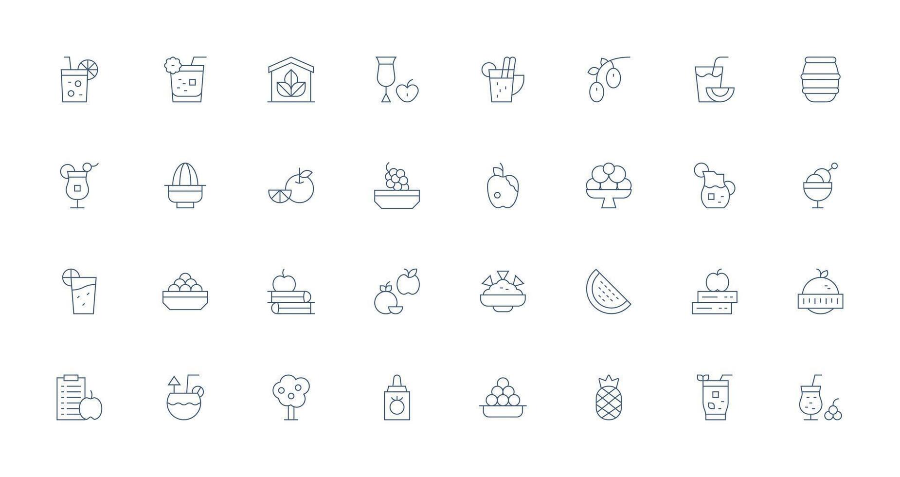 Fruit Set with 32 Thin Line Icons Icon Set for Apps vector