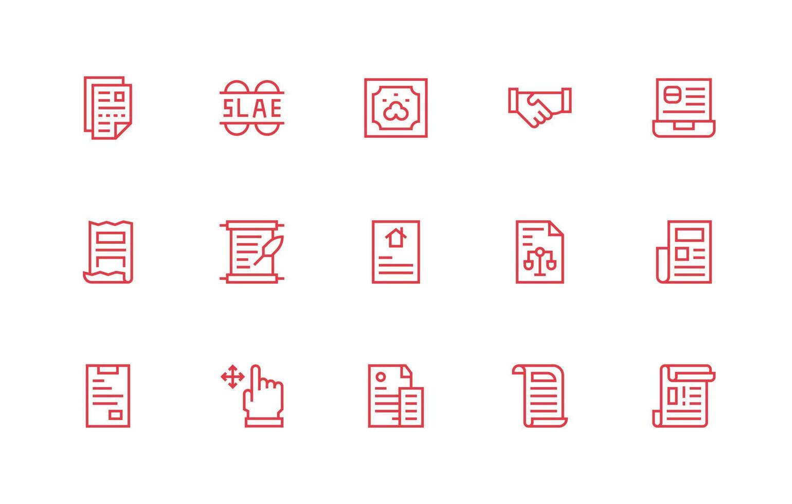 Contract featuring 15 Icons in Regular Line Design Simple Icons for Interface and Wireframes vector
