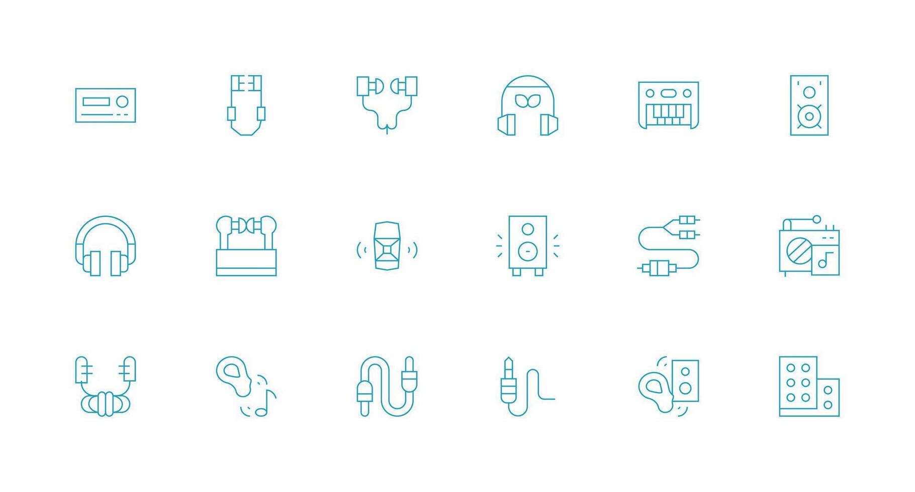 Minimal Line Style Stereo Icons with 18 Vectors Complete Icon Set for Mobile Apps