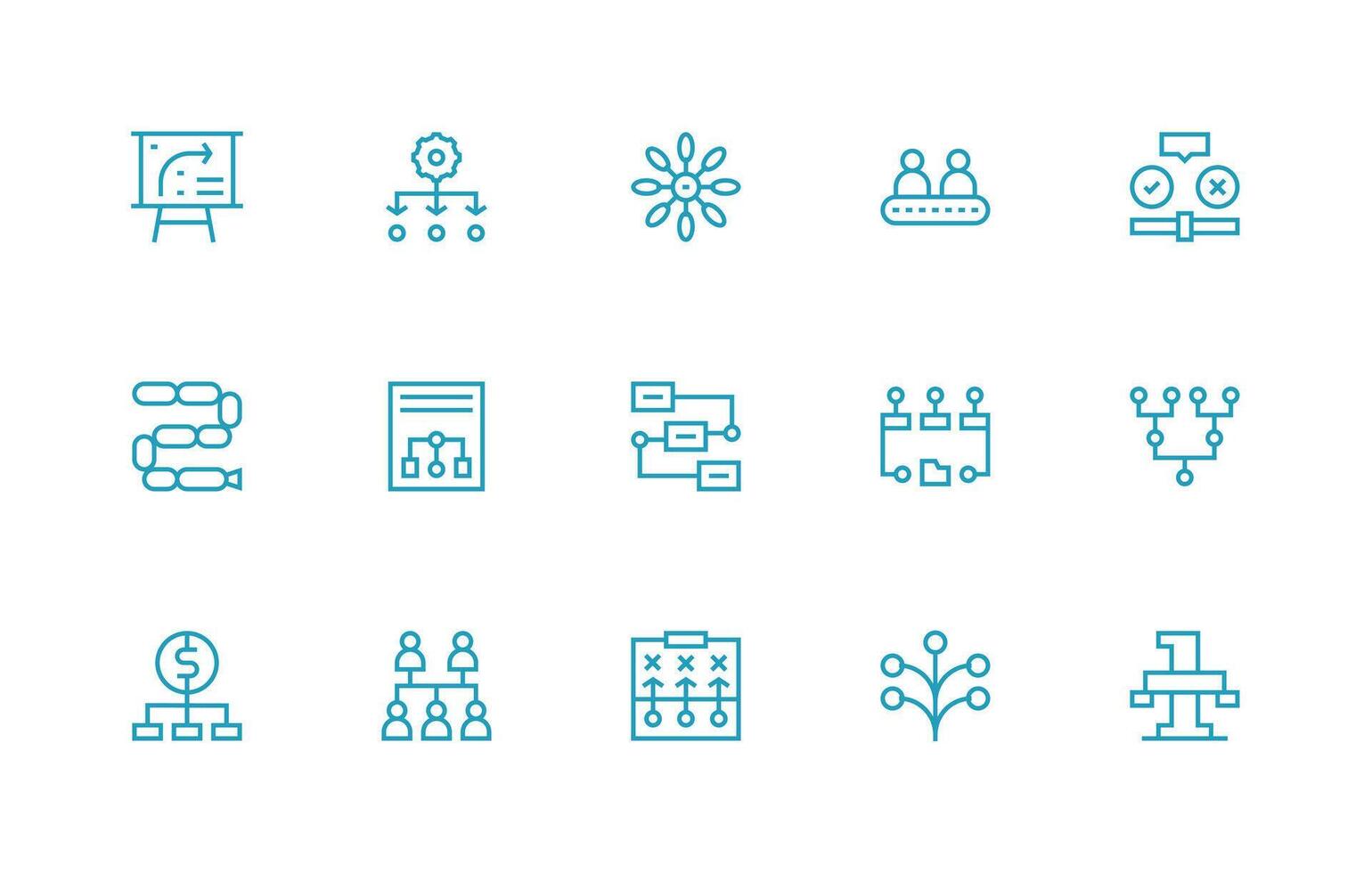 Flowchart featuring 15 Icons in Regular Line Design Dashboard Icon Series vector