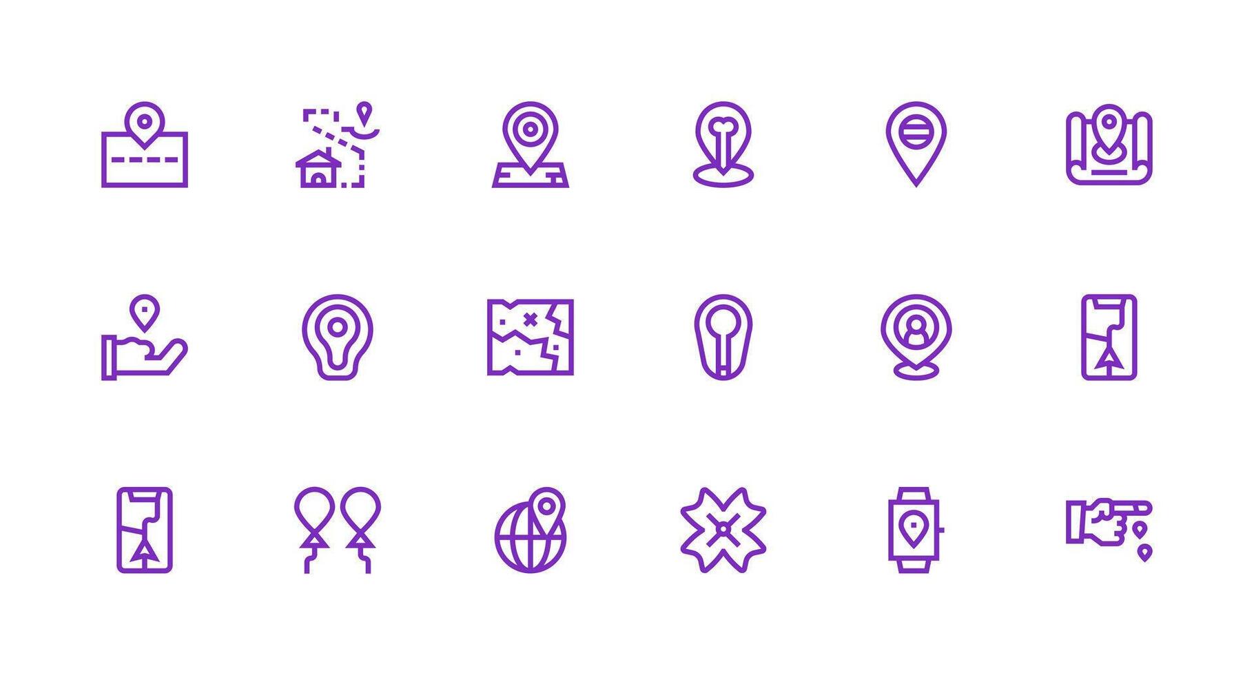 18 Strong Stroke Line Designs for Coordinates Icons Minimal Icon Set for Interface Projects vector