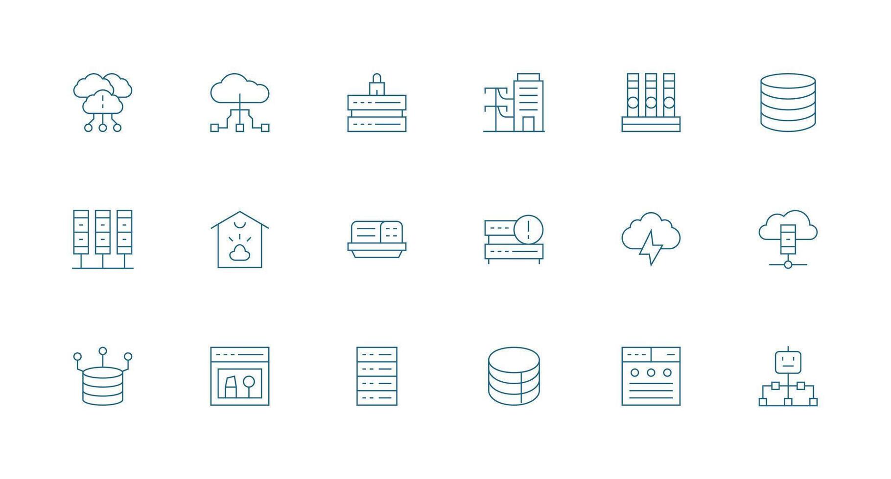 datos centrar icono conjunto con 18 mínimo línea gráficos estilo icono conjunto vector