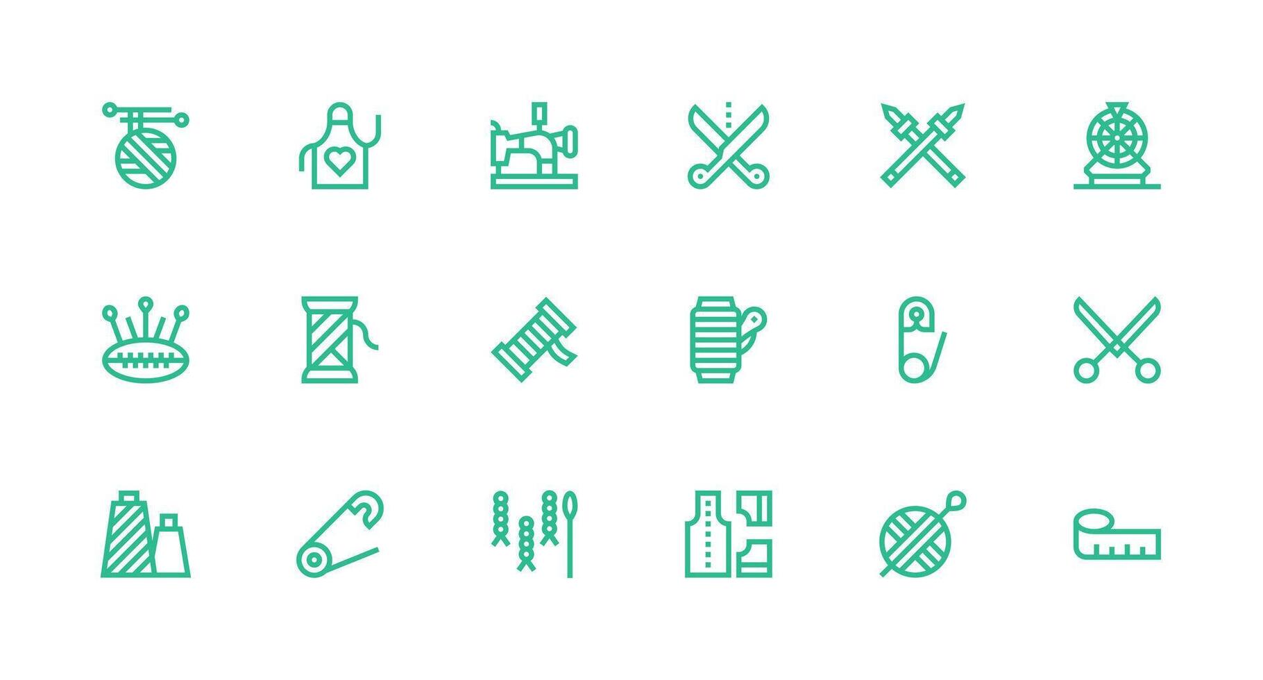 Sewing featuring 18 Icons in Strong Stroke Line Design Clean Icon Collection for Web Use vector