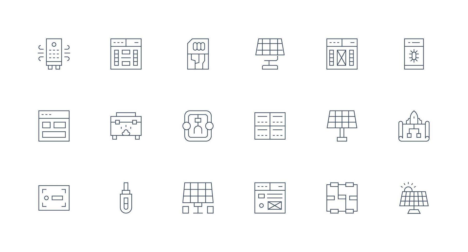 módulo incluso 18 mínimo línea ilustraciones icono conjunto para web vector