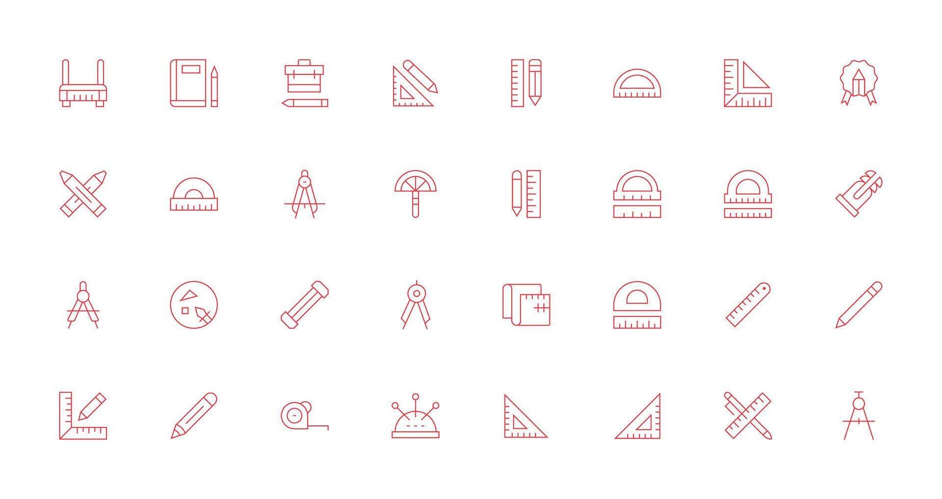 Drafting Design Icons featuring 32 in Thin Line Style Balanced Icon Set for Functional Design vector