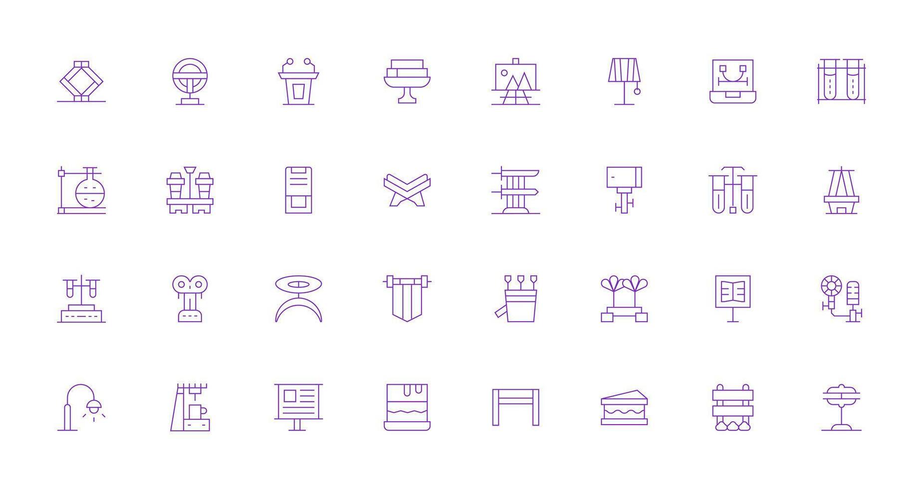 Stand Icon Set with 32 Thin Line Graphics Organized Glyph Icons for Fast Design vector