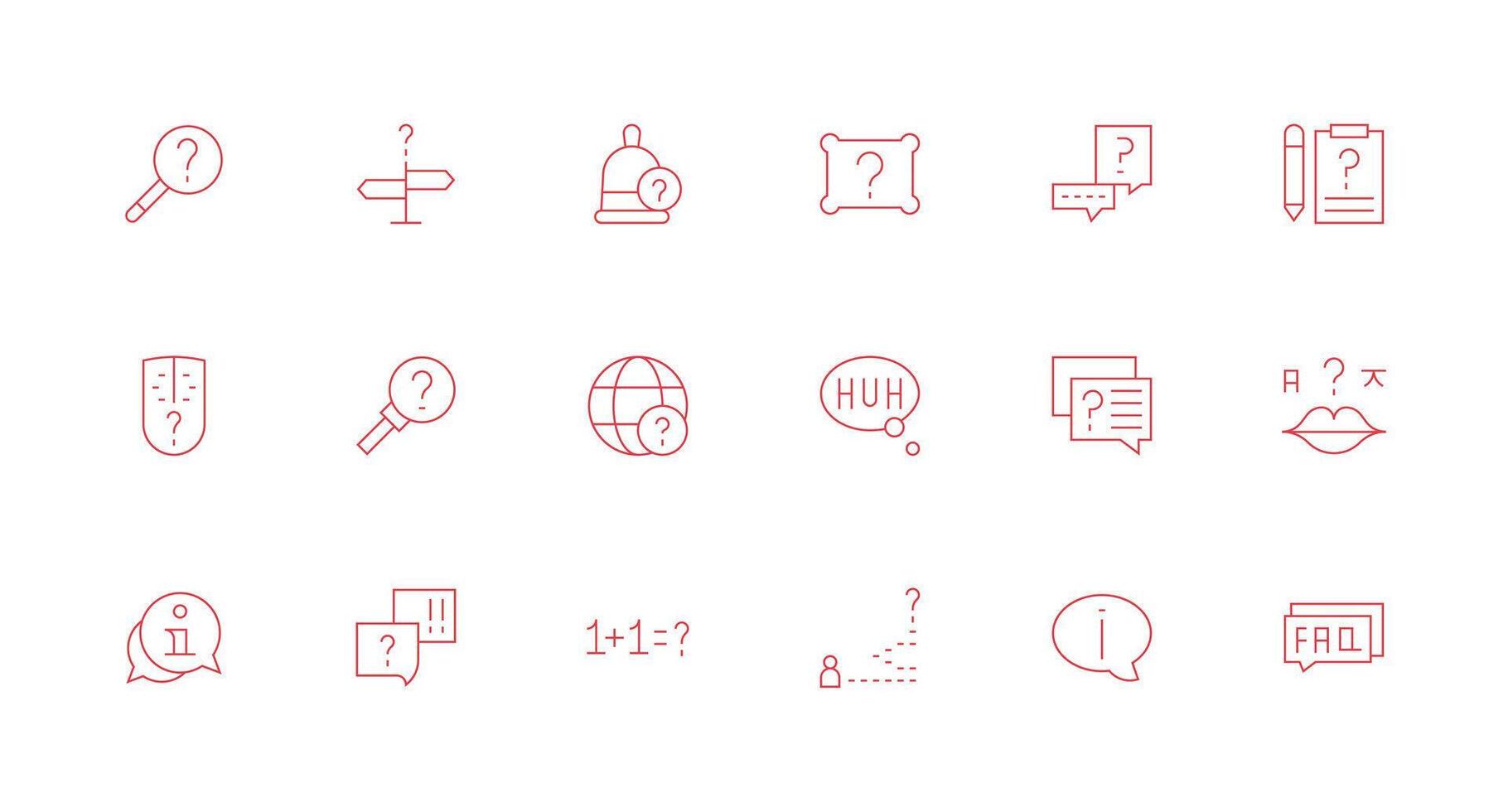 Question Mark featuring 18 Icons in Minimal Line Design Compact Icon Set vector