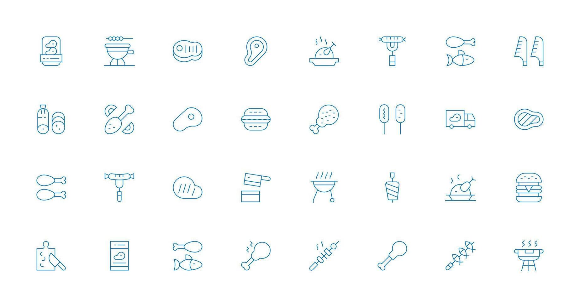 Meat Icon Set with 32 Thin Line Graphics Clean Icon Set Icon Pack for UI Projects vector