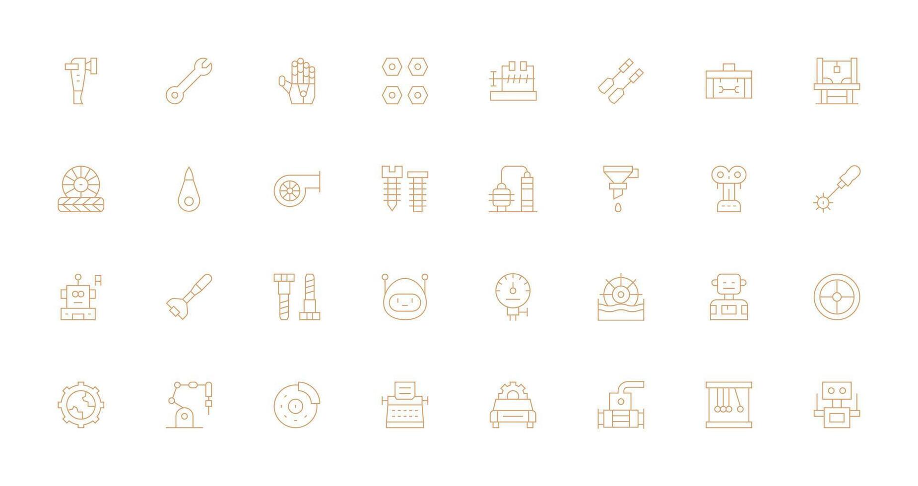 32 Thin Line Style Icons from Mechanical Collection All Device Compatible Icon Set vector