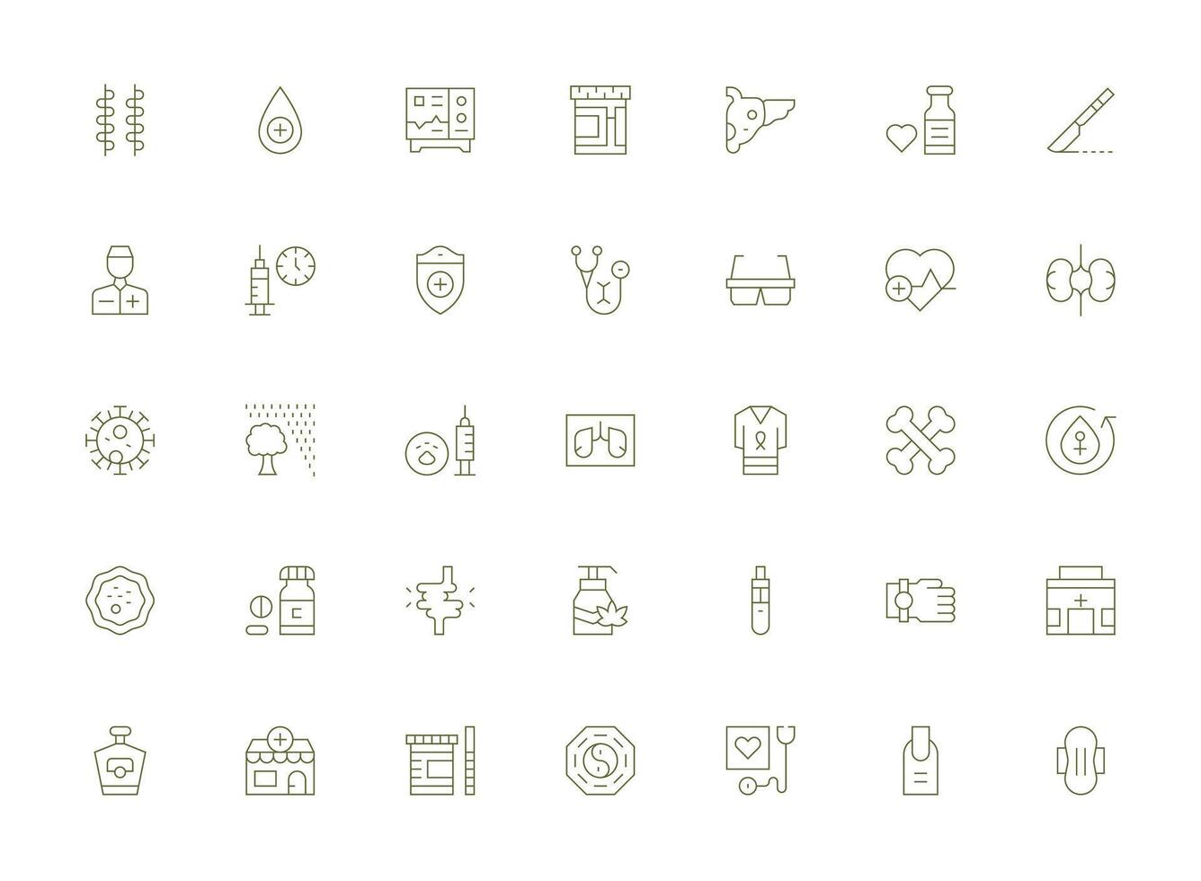Health Design Icons featuring 35 in Light Line Style Simple Icons for Interface and Wireframes vector