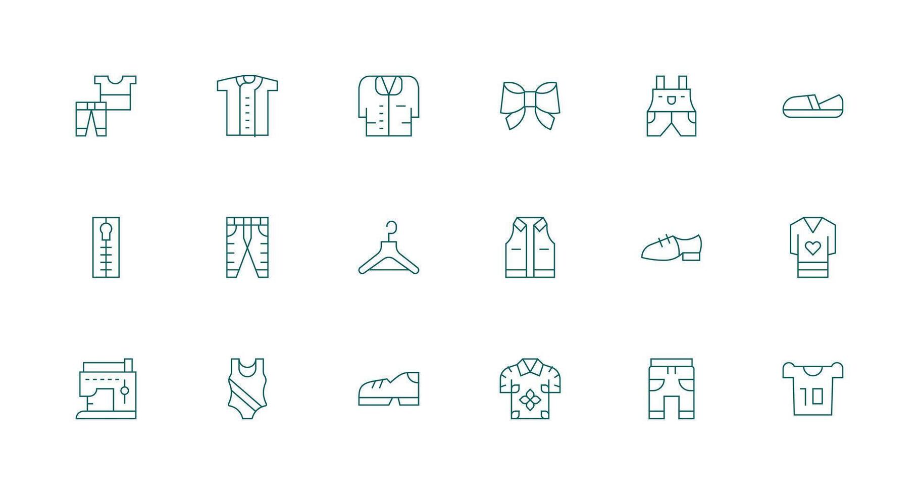 Apparel Design Icons featuring 18 in Minimal Line Style Responsive Icon Set for Flexible Layouts vector