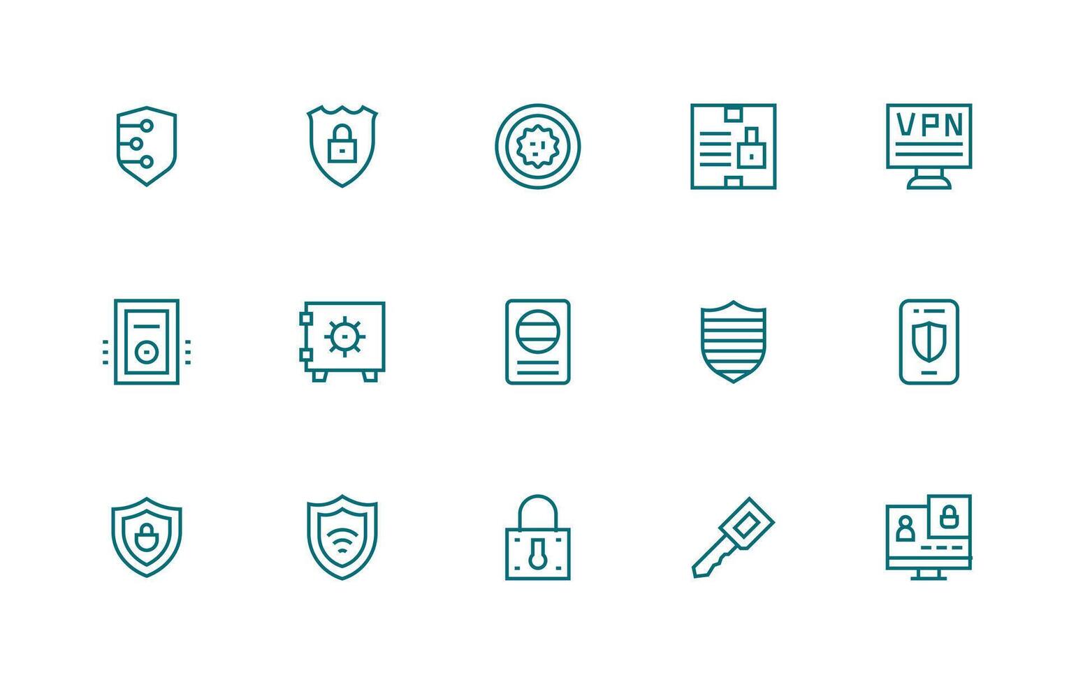 Encryption Design Icons featuring 15 in Regular Line Style Fully Editable Icon Set for Web vector