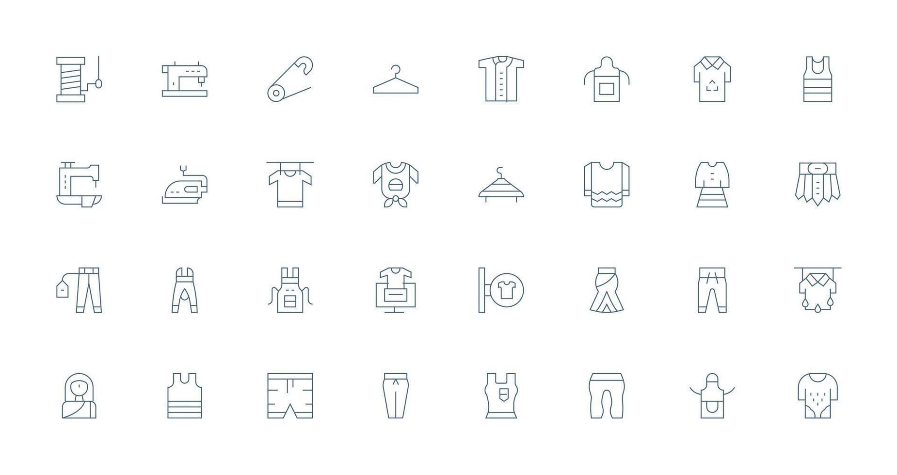 Garment Icon Set with 32 Thin Line Graphics Layout Icon Collection vector