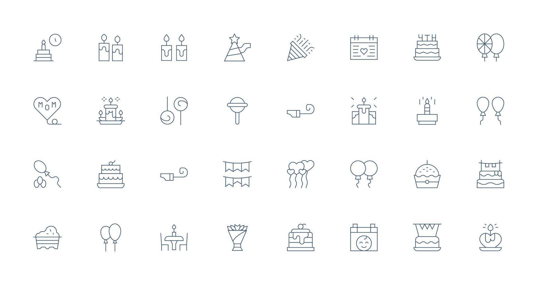 Birthday Icon Set with 32 Thin Line Graphics User Interface Icons for Digital Products vector