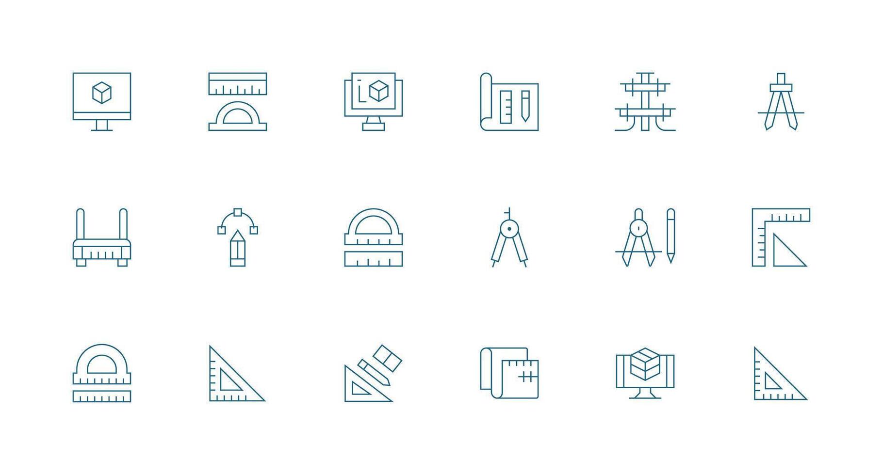 Cad Icon Collection with 18 Minimal Line Designs Minimal Icon Set for Interface Projects vector