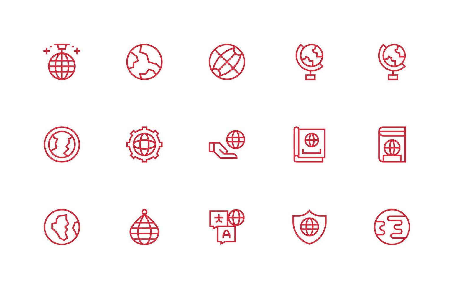 Globe Set with 15 Regular Line Icons Digital Product Icons for Fast Delivery vector