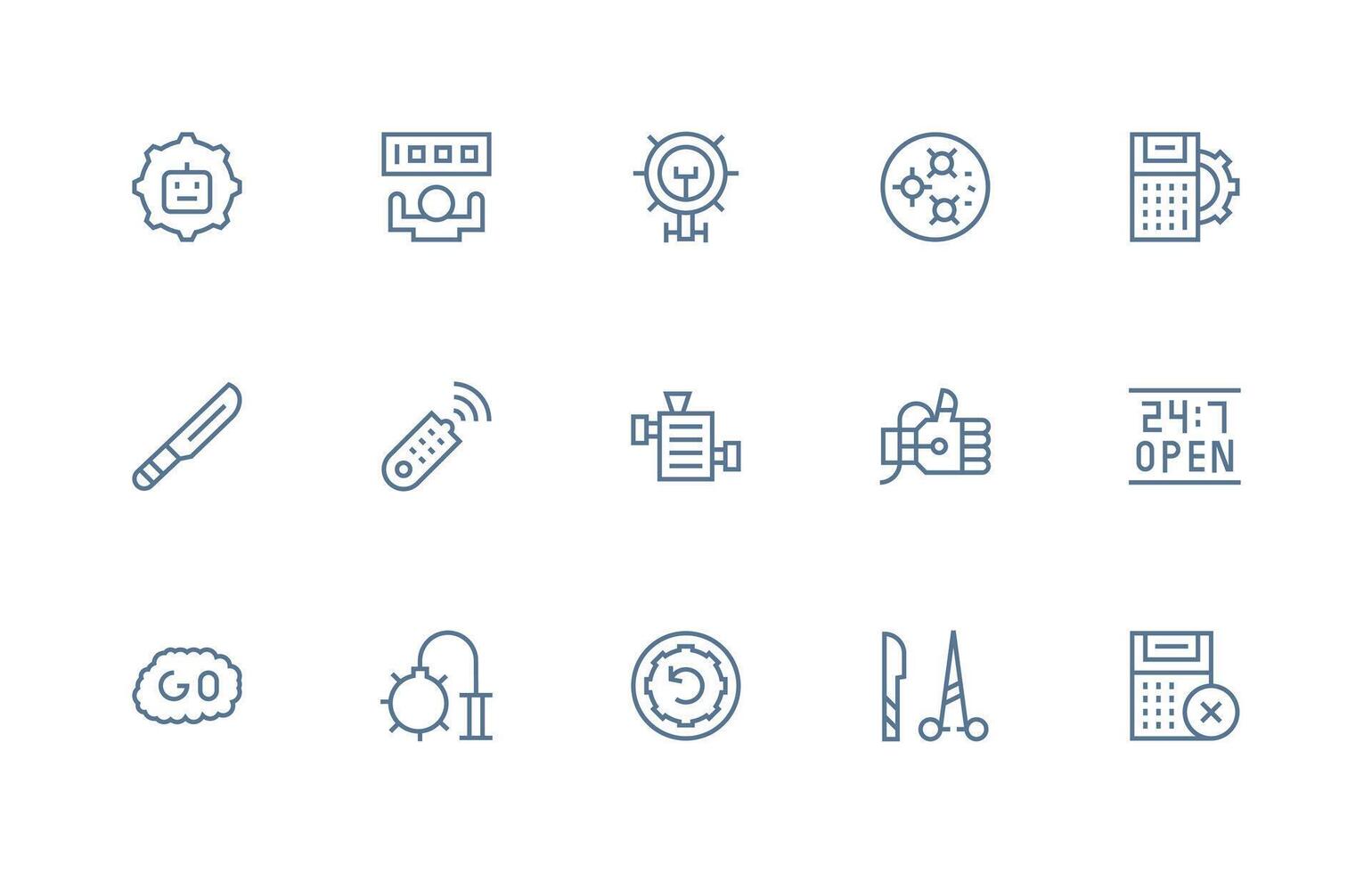 Operation Design Icons featuring 15 in Regular Line Style Icon Set vector