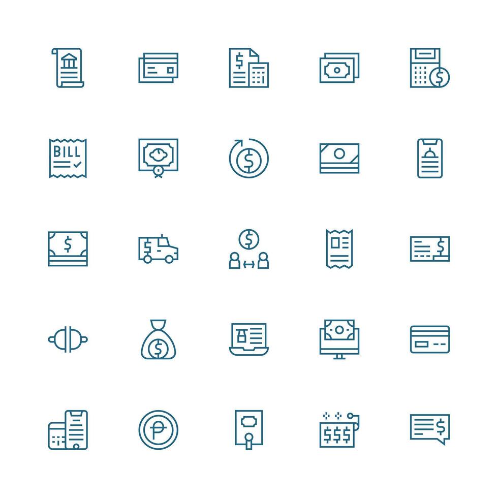 25 Icons for Bill in Medium Stroke Outline Format Multi-Style Icons for Creative Projects vector