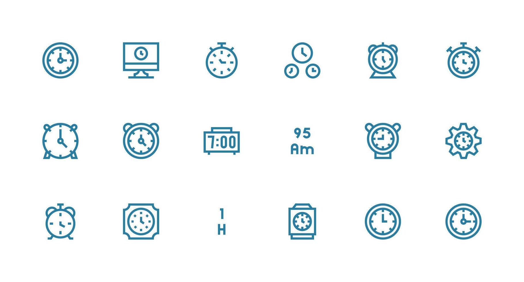Strong Stroke Line Style Digital Clock Icons with 18 Vectors Interface Icon Collection