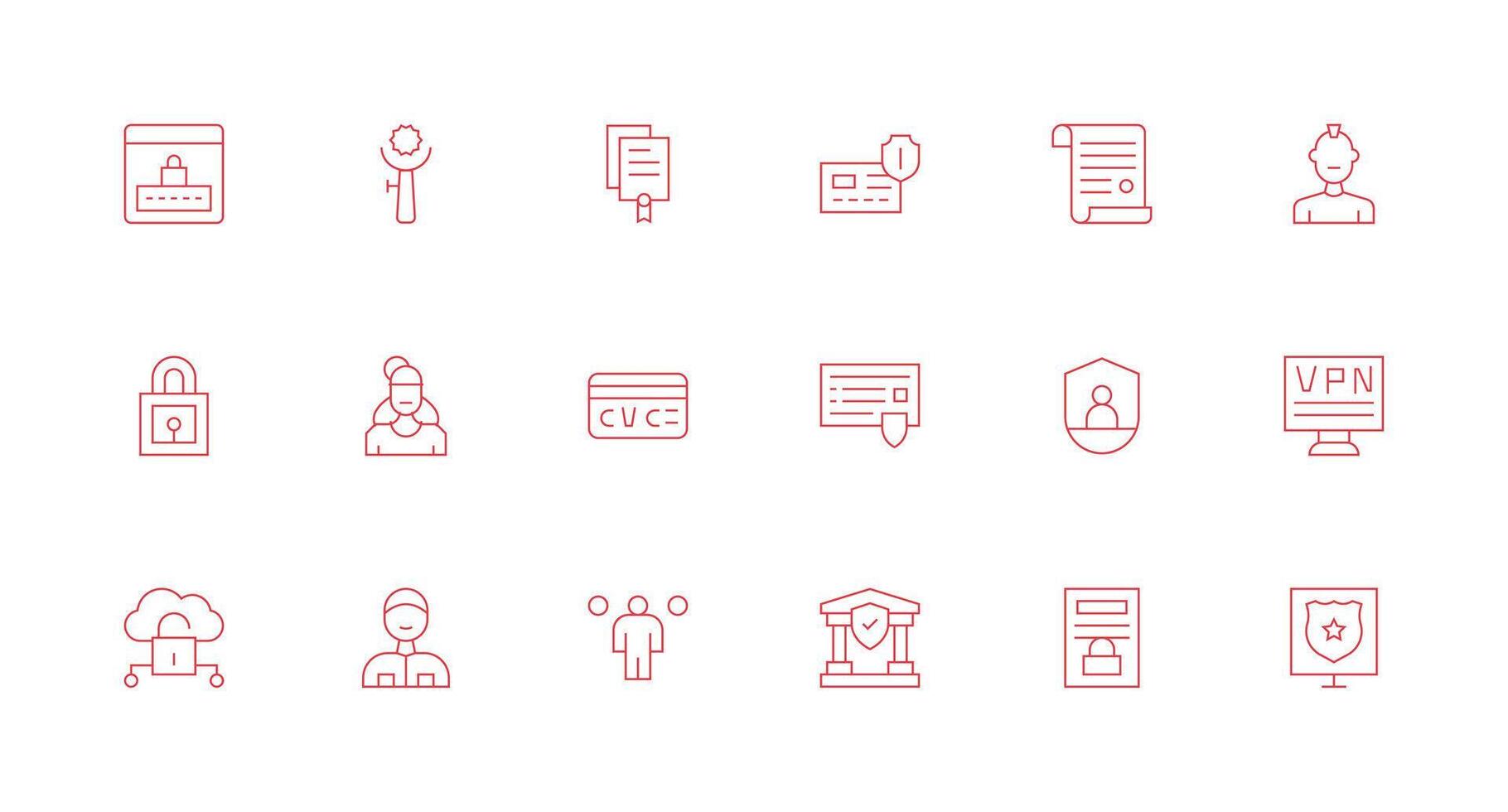 Authentication Icon Collection with 18 Minimal Line Designs Theme-Based Icon Pack vector