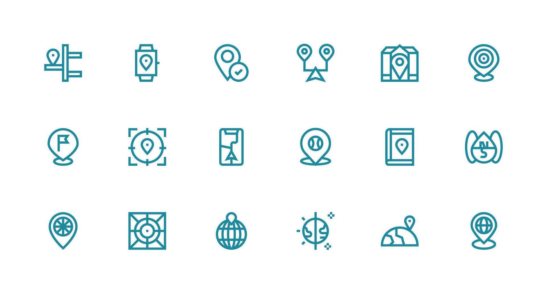 18 Strong Stroke Line Icons for Coordinates Graphics All Device Compatible Icon Set vector