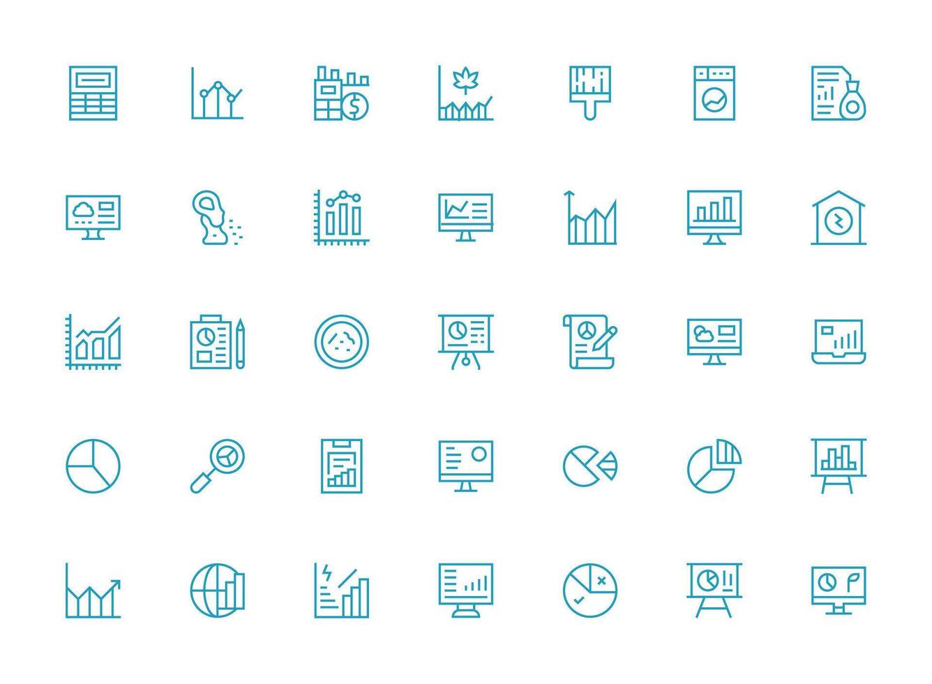 Statistics Icon Set with 35 Regular Clean Line Graphics Sharp Icons for Presentations vector
