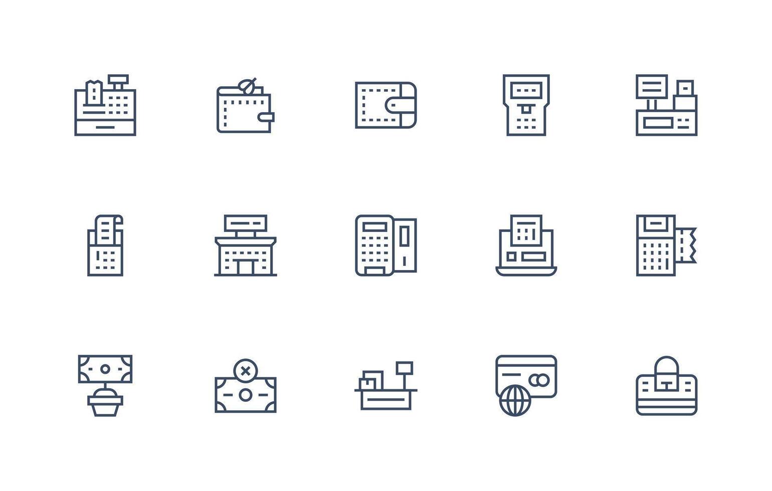 Credit Card Icon Set with 15 Regular Line Graphics Functional Icon Series vector