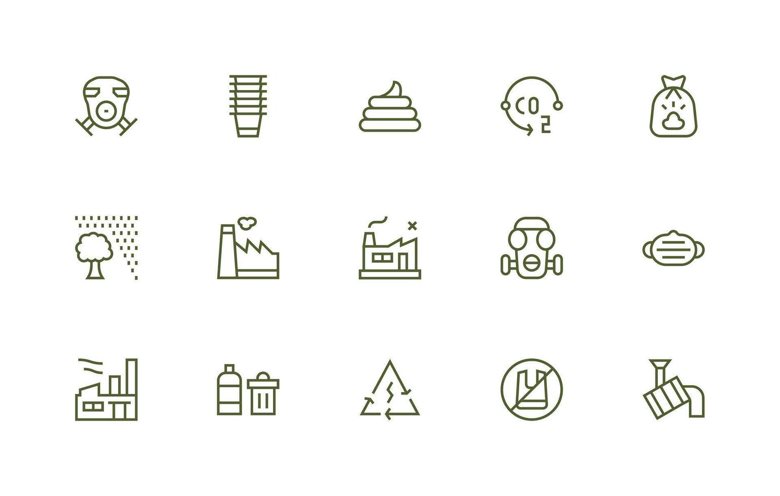 Pollution Icon Set with 15 Regular Line Graphics UI and UX Focused Icon Collection vector